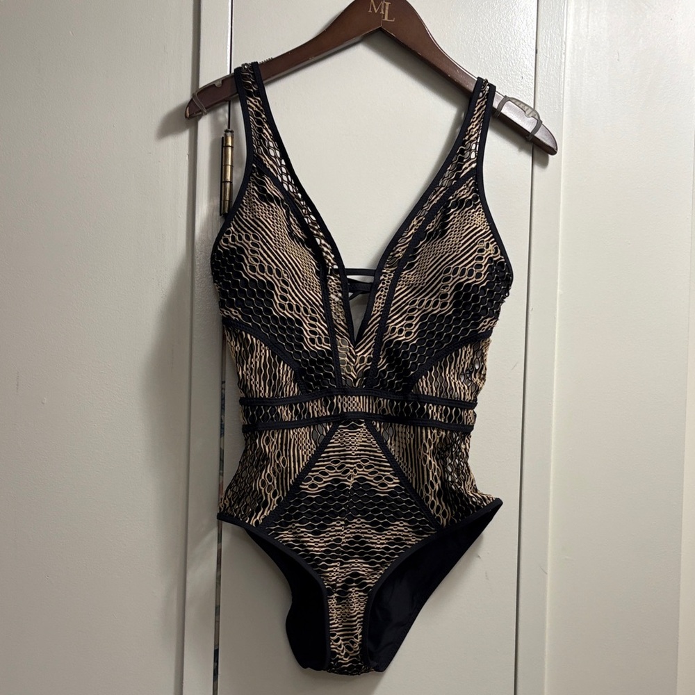 Becca by Rebecca Virtue Black and Tan One-Piece Swimsuit